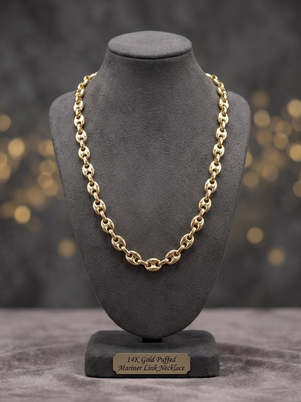 New 14K Gold Filled Puffed Mariner Link Necklace - Women's Gold Chain - 22 inch